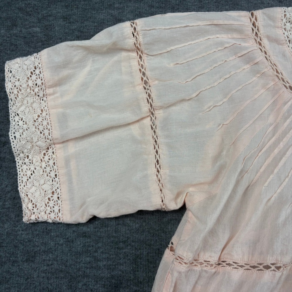 LoveShackFancy Lace Pintuck Blouse Women 2 Pink Romantic Cottagecore Parisian - Picture 7 of 12
